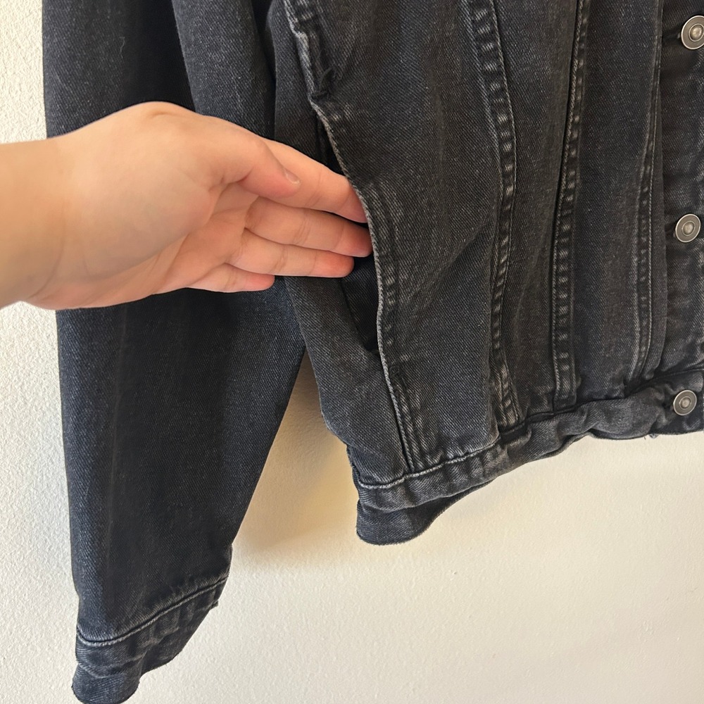 ASOS DENIM Black Washed Sherpa Lined Trucker Jacket‎ US 10 - Picture 8 of 14